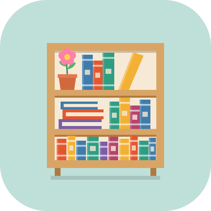 Иконка Читальни: книжный шкаф с цветком / Chitalnya icon: bookcase with a flower